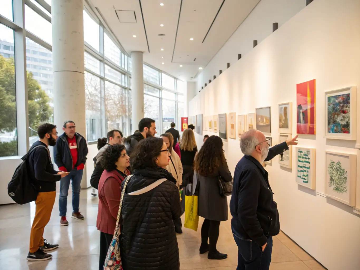 A photograph capturing a cultural visit organized by the association, showcasing participants exploring a local art gallery and engaging with the exhibited artworks.