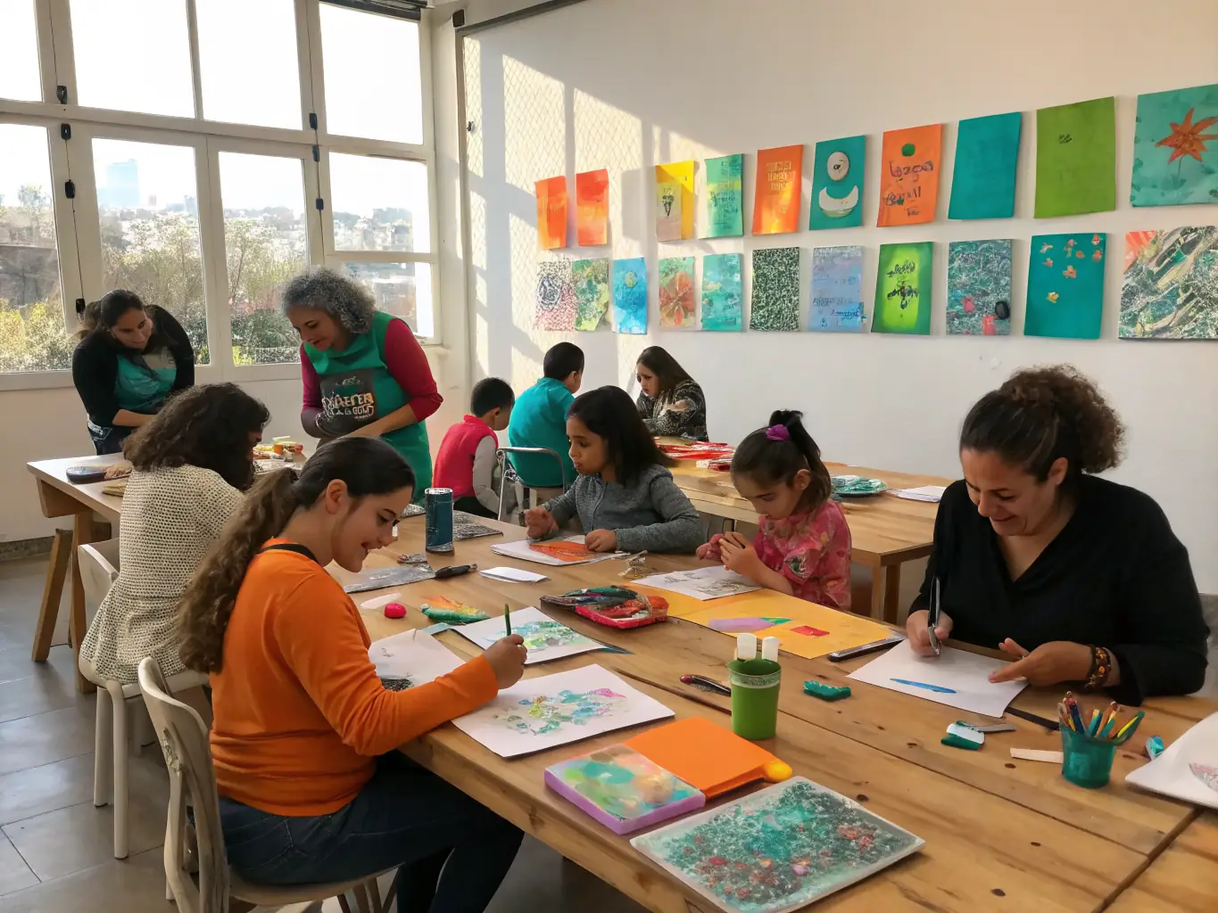 A photograph capturing a themed convivial gathering, where participants are engaged in artistic activities and discussions in a relaxed and friendly atmosphere. The image conveys the sense of community, artistic expression, and shared enjoyment that characterizes these events.